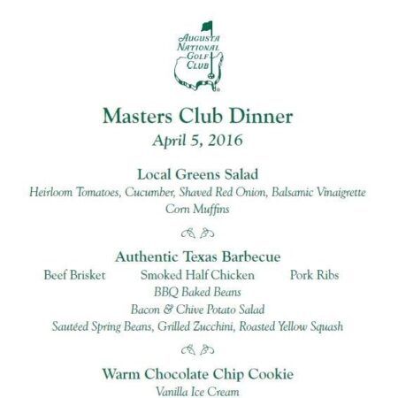 Masters Champions Dinner: A Look at Past Menus