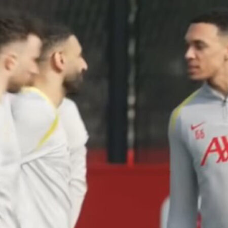 Lighthearted Moment: Salah and Alexander-Arnold Separated in Liverpool Training