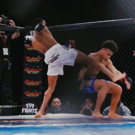 XFC 52 में अविश्वसनीय जंपिंग स्पिनिंग बैक किक नॉकआउट