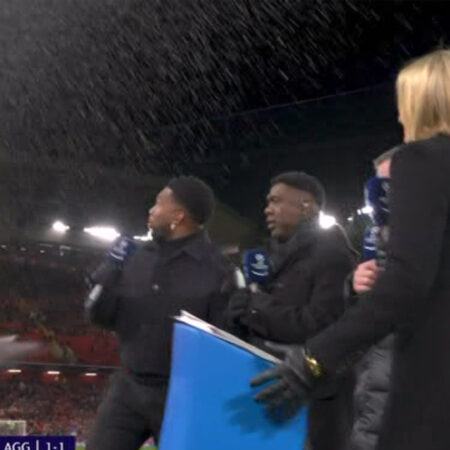 Unexpected Shower for Daniel Sturridge and Wayne Rooney at Liverpool Game