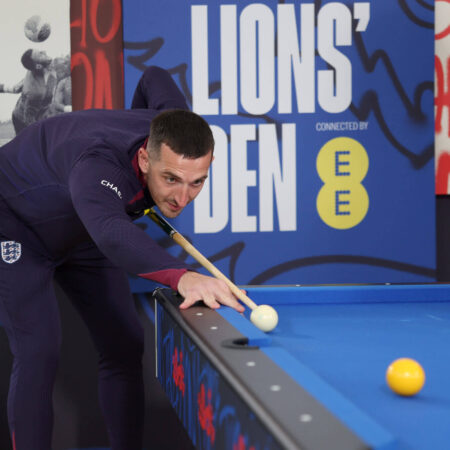 England Footballer Lewis Dunk Seen at Darts Match with Funny Manager Sign